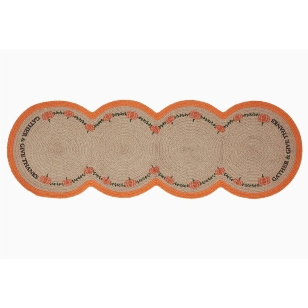 Primitive‎ Harvest Pumpkins Jute Braided Autumn Fall Table Runner 36" L x 12" W